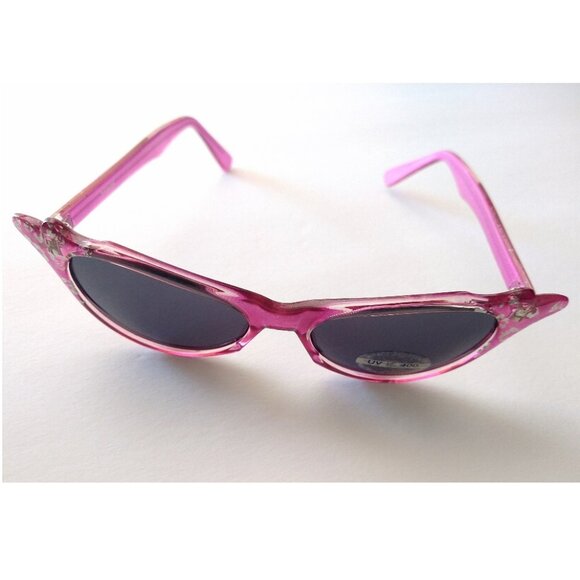 Sunglasses Retro Cat Eye Fuschia Glitter Frame Gray Lens - Picture 4 of 14